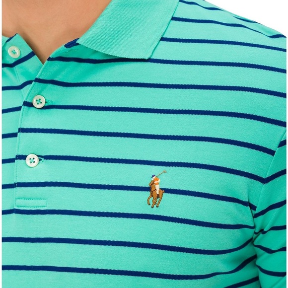 POLO RALPH LAUREN - Men’s Classic Fit Soft Cotton Striped Polo, Sea Green - XXL - Picture 5 of 11